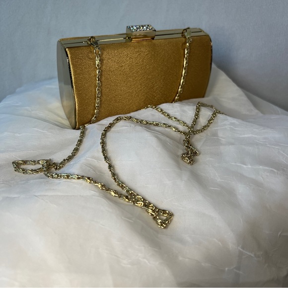 Hard Gold Rhinestone Clasp Crossbody Clutch - Picture 9 of 11